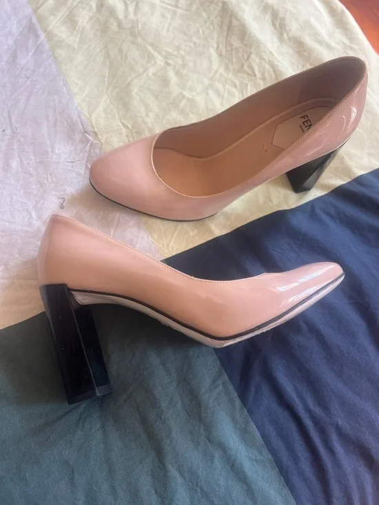 Fendi Pale Pink Patent Leather Block Heel Pumps - Picture 2 of 5